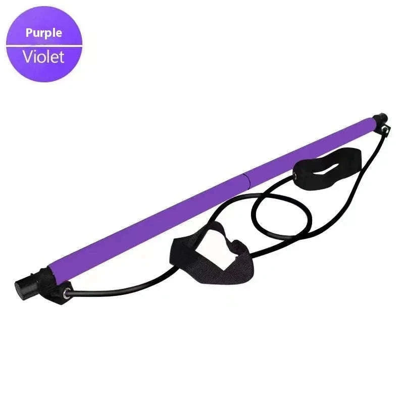 Pilates Stick with Resistance Bands for Full-Body Home Workout-blue