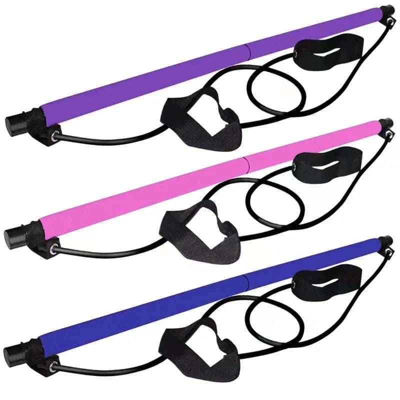 Pilates Stick with Resistance Bands for Full-Body Home Workout-blue