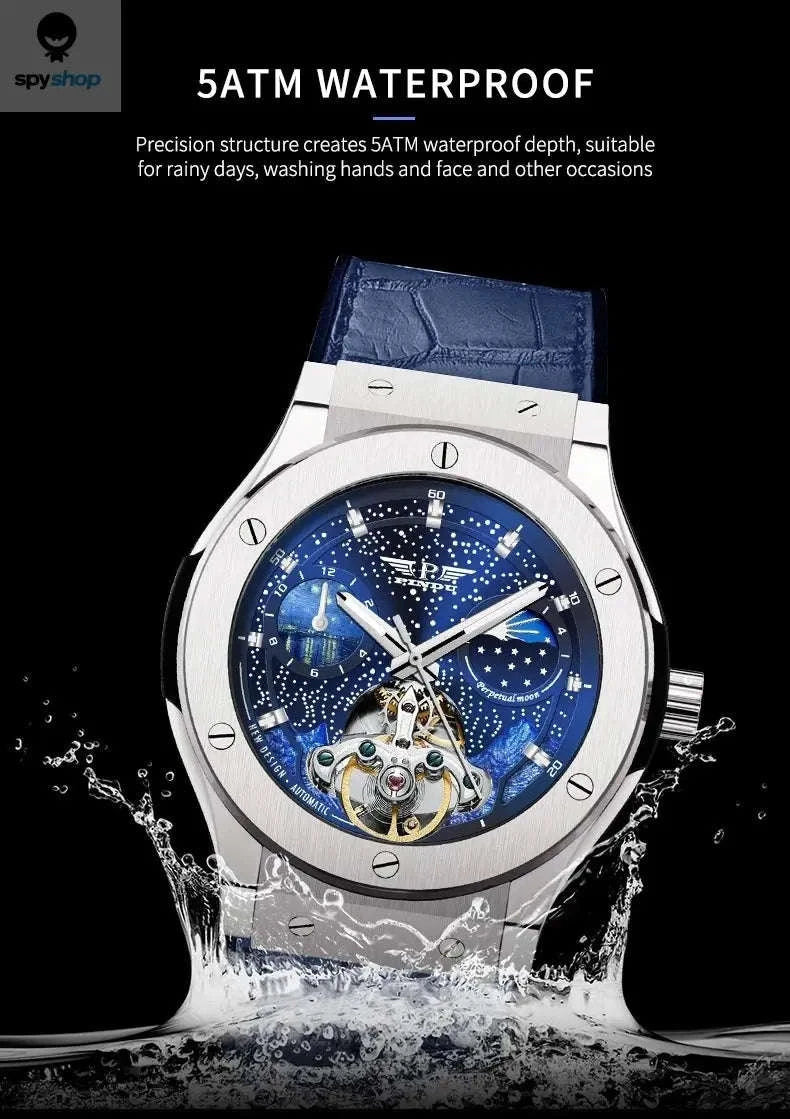 PINDU Luxury Men's Automatic Watch – Automatic Movement, Moon Phase, 5Bar Water Resistance-black