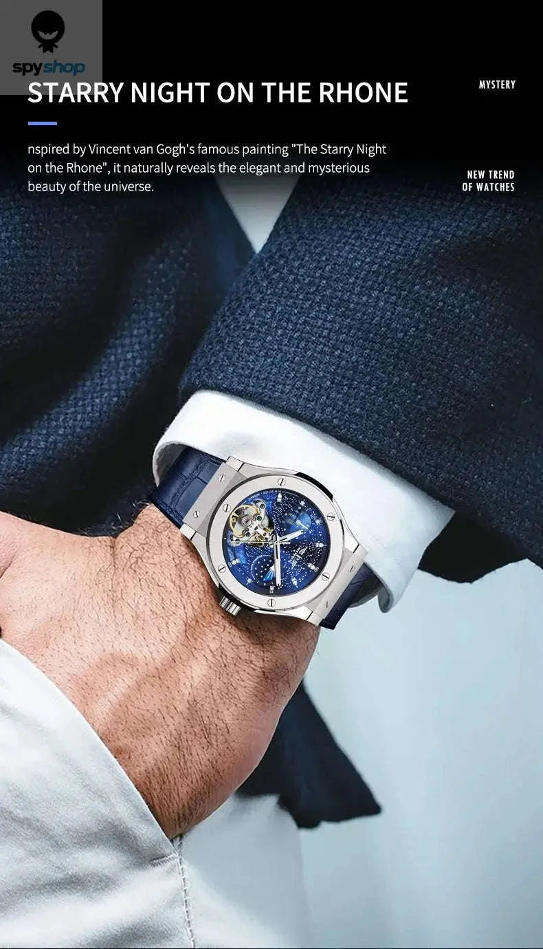 PINDU Luxury Men's Automatic Watch – Automatic Movement, Moon Phase, 5Bar Water Resistance-black