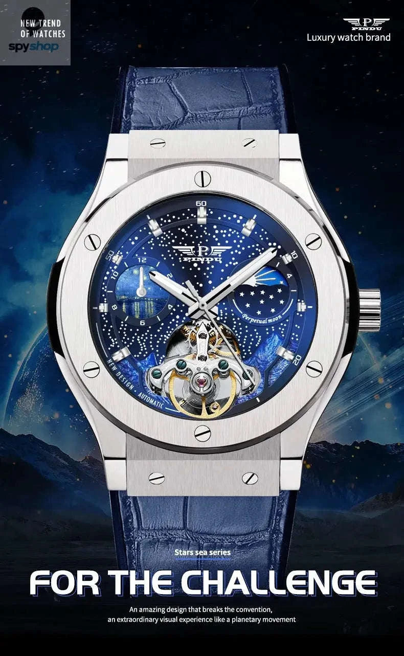 PINDU Luxury Men's Automatic Watch – Automatic Movement, Moon Phase, 5Bar Water Resistance-black