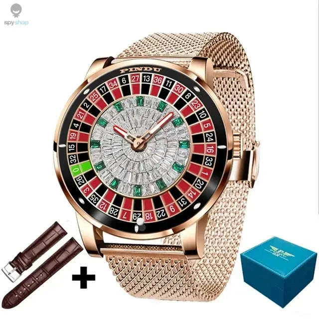 PINDU Roulette Watch – Automatic Timepiece with Rotating Casino Dial-gold black