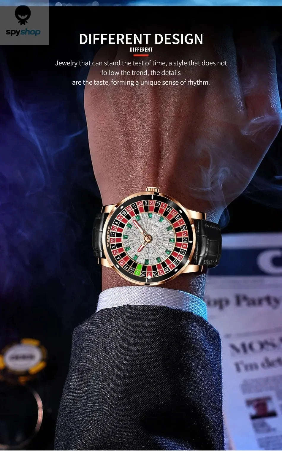 PINDU Roulette Watch – Automatic Timepiece with Rotating Casino Dial-gold black