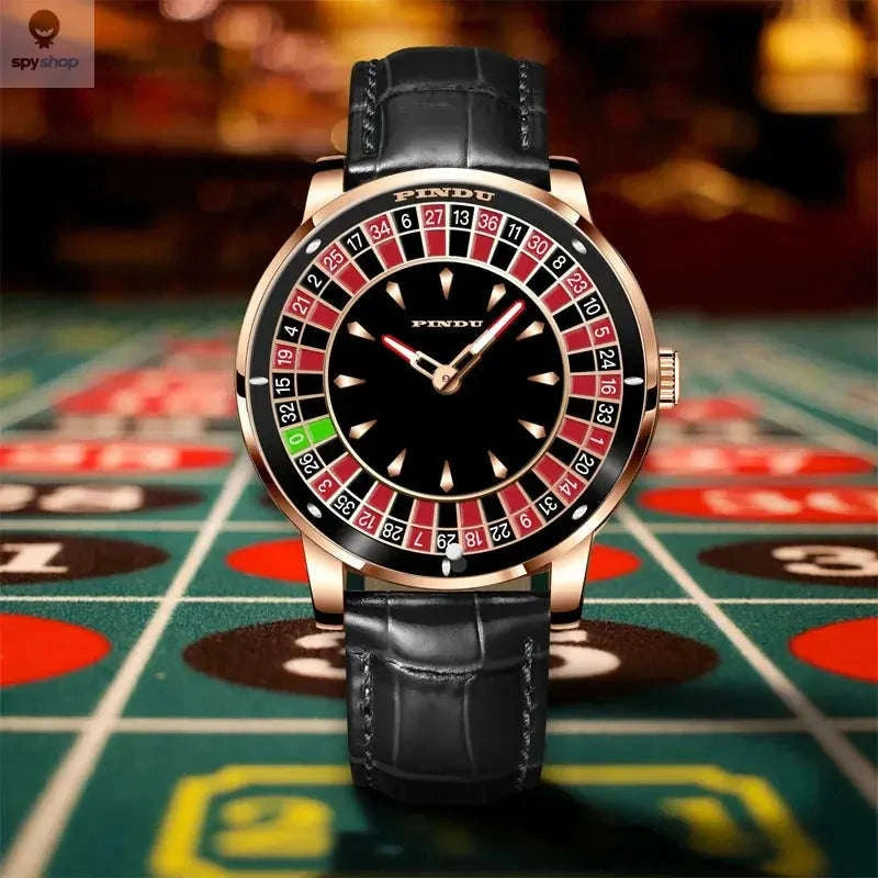 PINDU Roulette Watch – Automatic Timepiece with Rotating Casino Dial-gold black