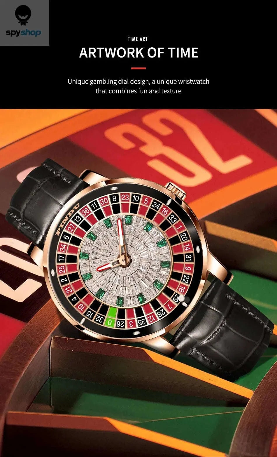 PINDU Roulette Watch – Automatic Timepiece with Rotating Casino Dial-gold black
