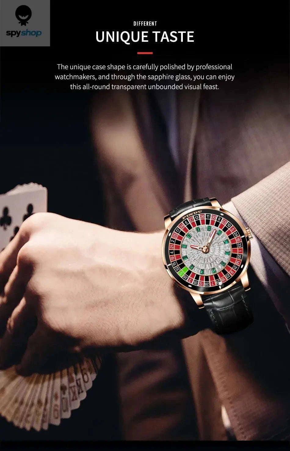 PINDU Roulette Watch – Automatic Timepiece with Rotating Casino Dial-gold black