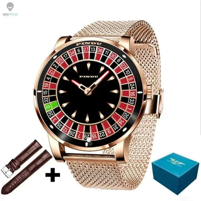 PINDU Roulette Watch – Automatic Timepiece with Rotating Casino Dial-gold black
