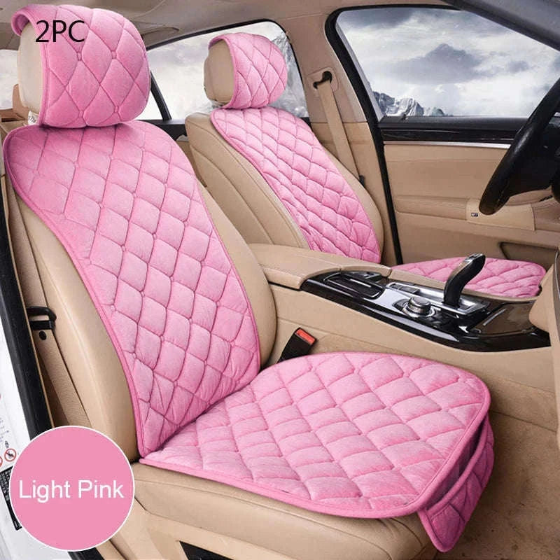 Pink Plush Car Seat Cover-Front Light Pink 2pc