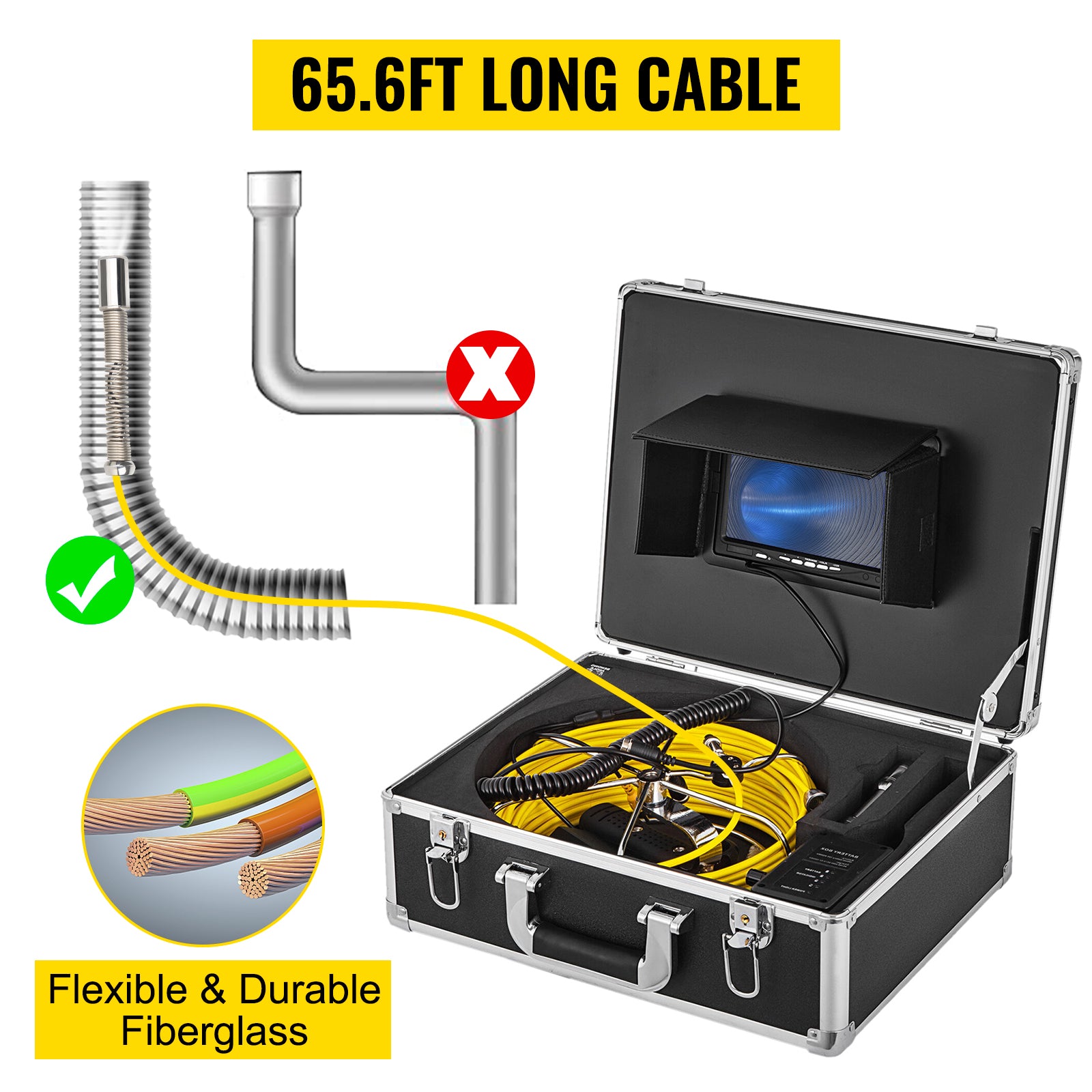 Inšpekčná video kamera na potrubie s 7/9-palcovým monitorom a DVR