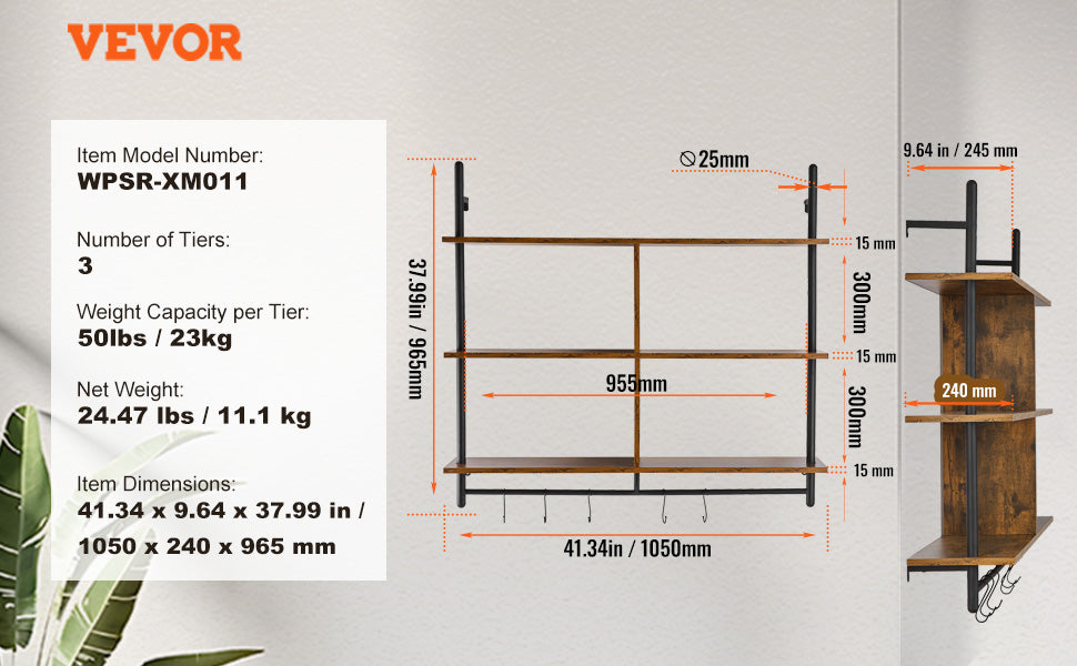 Industrial Pipe Wall Mount Floating Shelf Rack