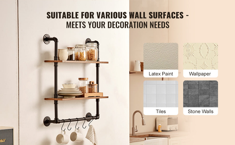 Industrial Pipe Wall Mount Floating Shelf Rack