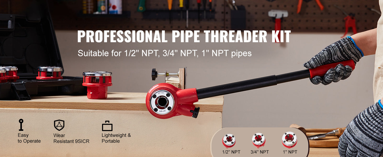Ratchet Pipe Threader Set with 3 Dies for Copper Pipe