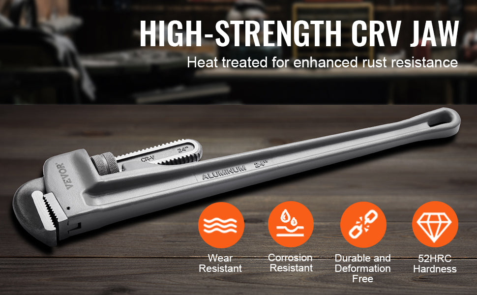 24" Aluminum Pipe Wrench Adjustable 4.1" Jaw Heavy-Duty Grip