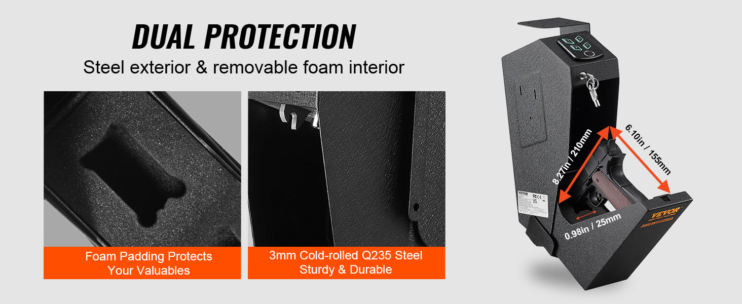 Biometric Pistol Safe with 3-Way Access & Steel Protection