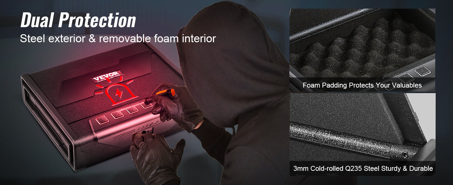 VEVOR Q235 Steel Pistol Safe with Biometric Quick Access