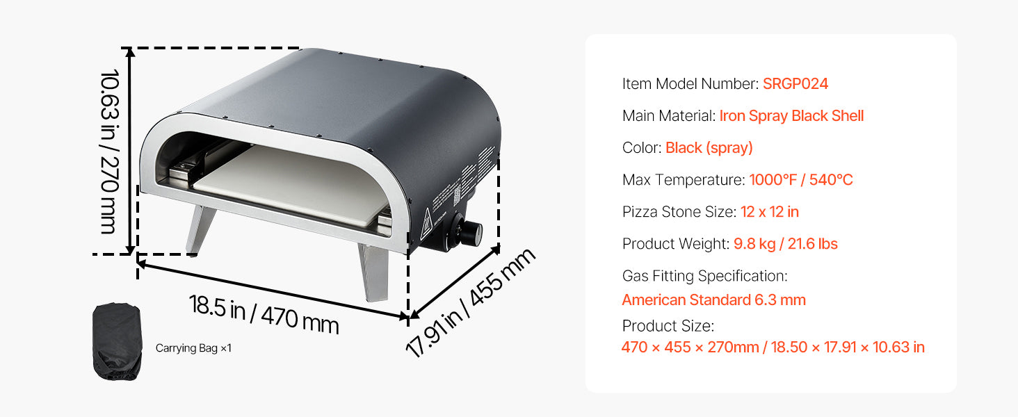 Portable Propane Outdoor Pizza Oven 12 Inch with Pizza Stone and Carry Bag
