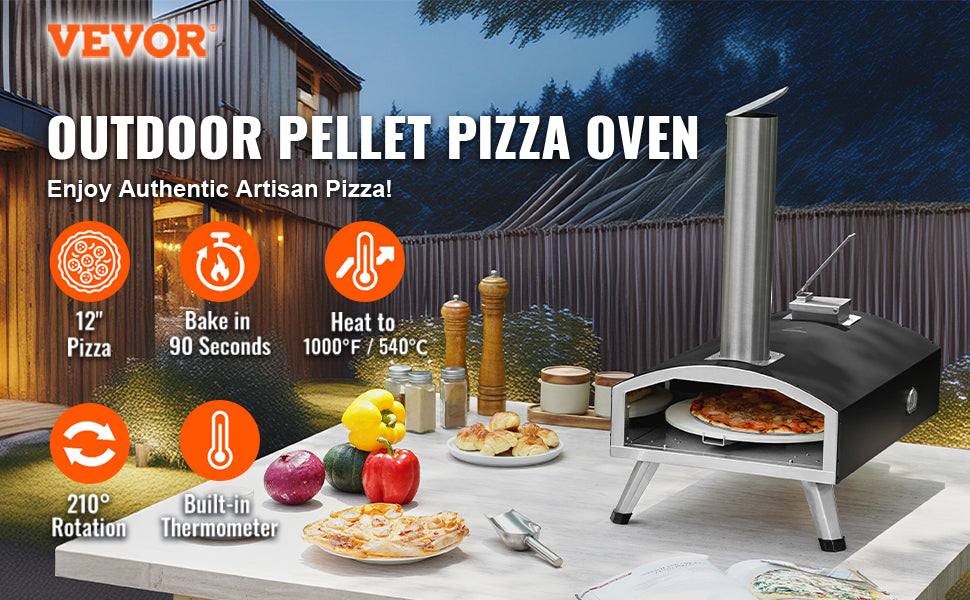 12-tums utomhus pizzaugn med roterande sten och trefuel matlagning