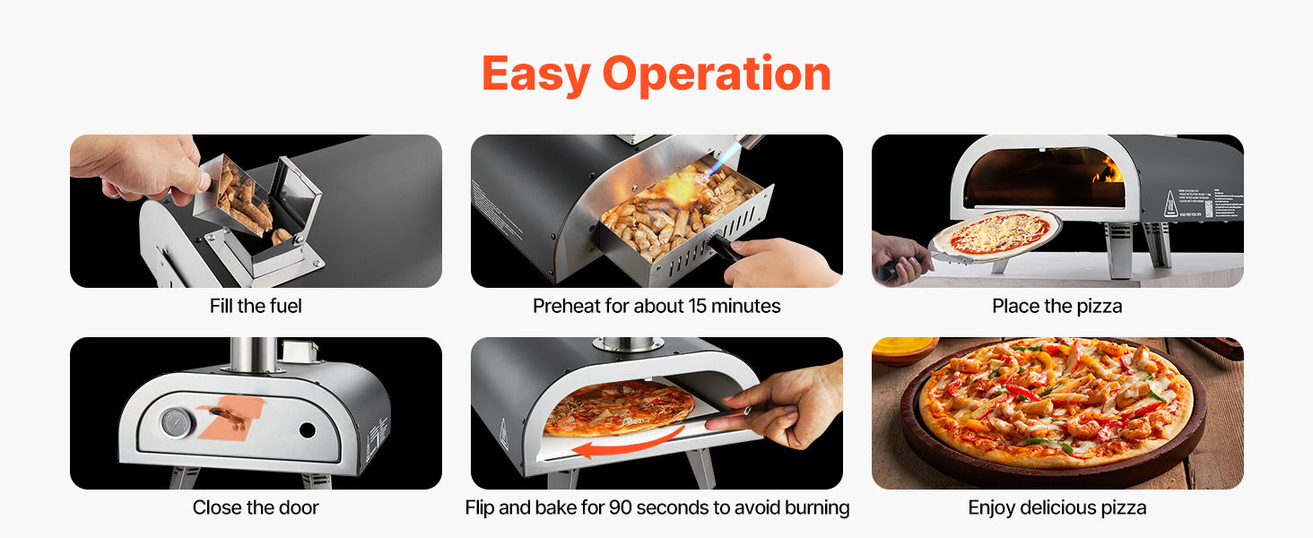 Outdoor 12-Inch Wood Pellet Pizza Oven with Thermometer