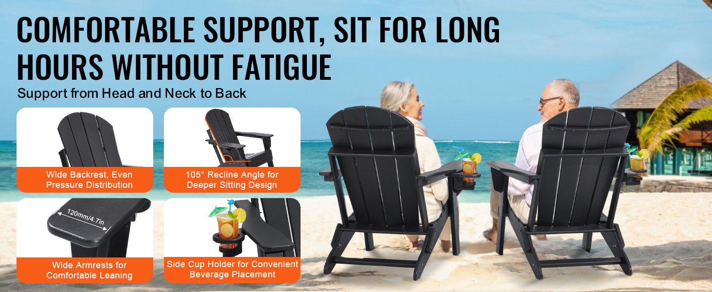 Plastic Adirondack Chair Set of 2 Foldable All-Weather with Cup Holder