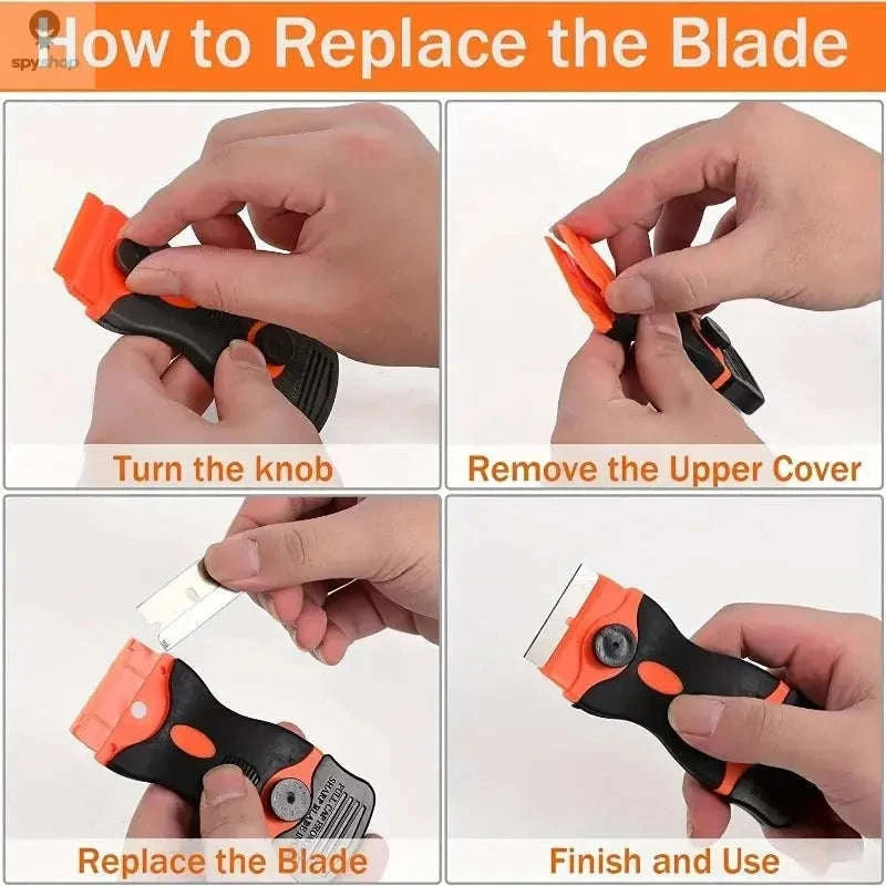 Plastic Metal Window Glass Scraper & Adhesive Remover-OrangeRed / 1knife 20 blade