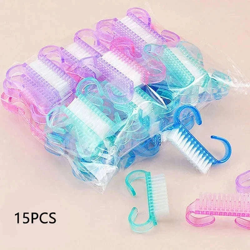 Plastic Nail Cleaning Brush Set for Manicure and Pedicure-15PCS