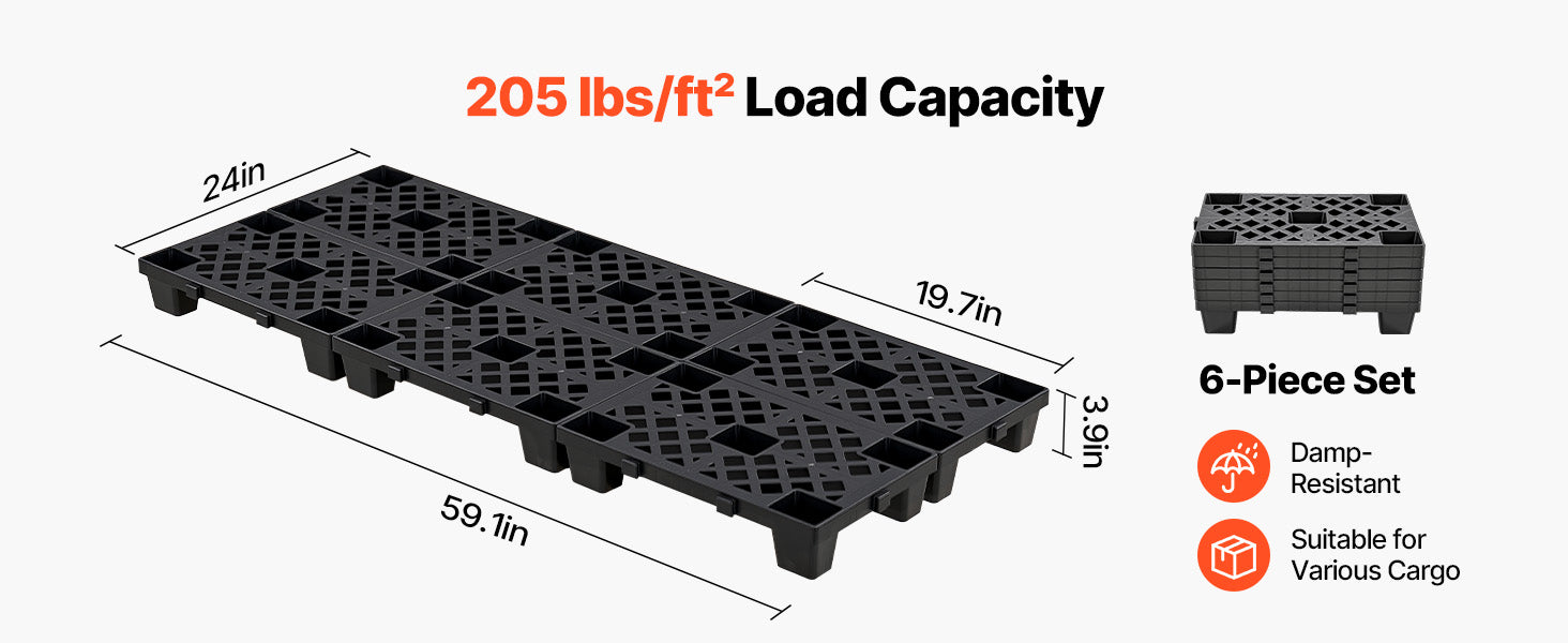 6pcs Plastic Storage Pallets HDPE Grid Base for Basement & Warehouse