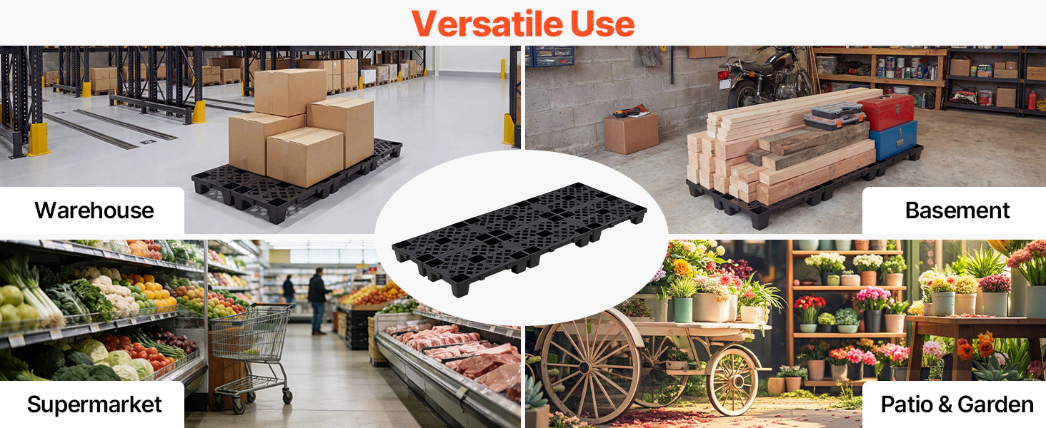 6pcs Plastic Storage Pallets HDPE Grid Base for Basement & Warehouse
