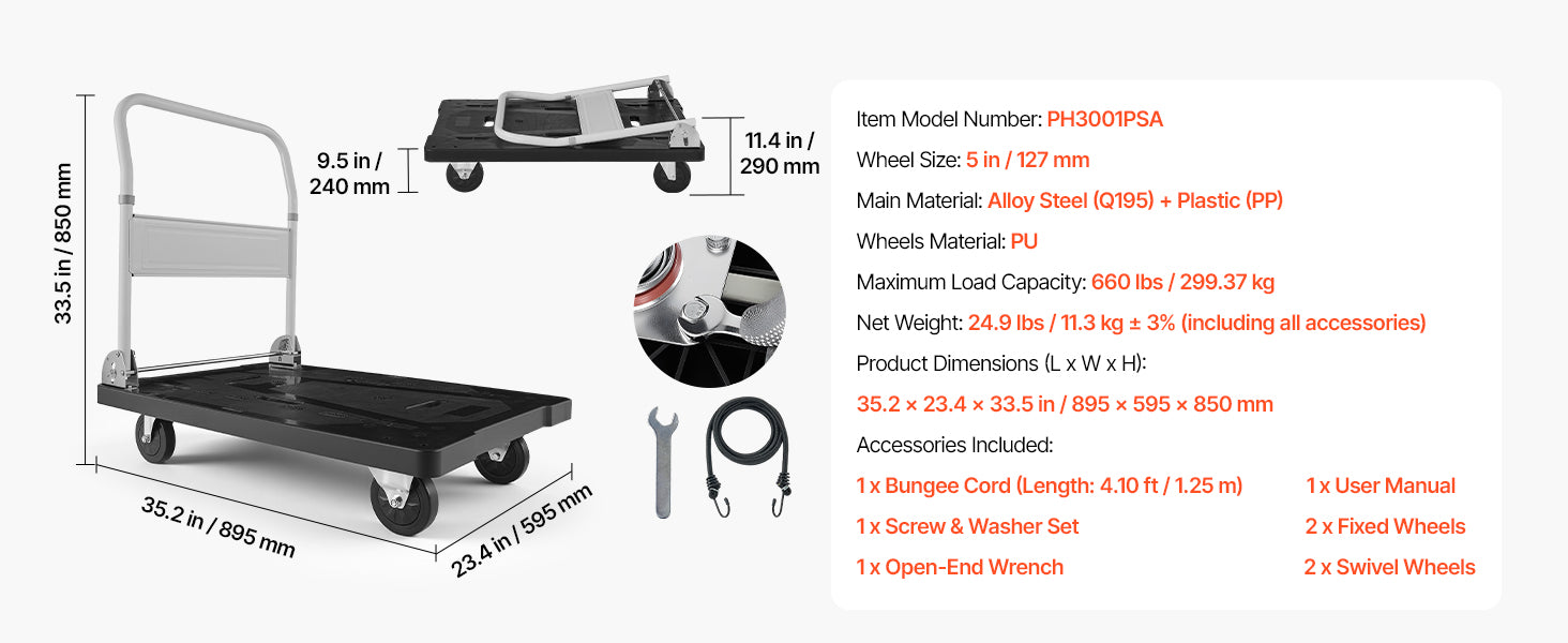 SucceBuy 660 lbs Foldable Push Cart Dolly Folding Platform Hand Truck with Swivel Wheels Moving Flatbed Cart for Easy Storage