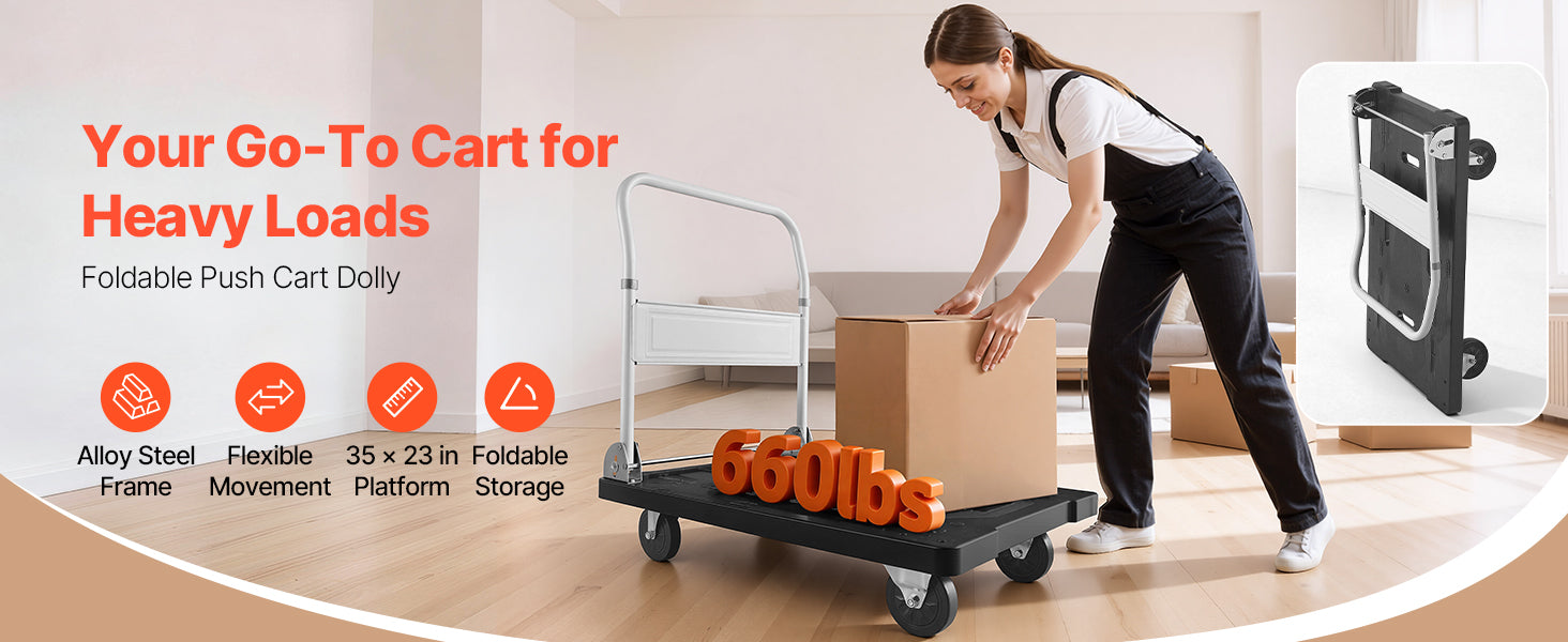 SucceBuy 660 lbs Foldable Push Cart Dolly Folding Platform Hand Truck with Swivel Wheels Moving Flatbed Cart for Easy Storage