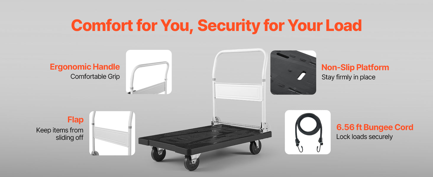 SucceBuy 660 lbs Foldable Push Cart Dolly Folding Platform Hand Truck with Swivel Wheels Moving Flatbed Cart for Easy Storage
