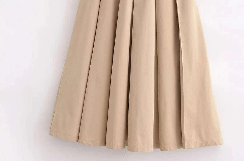 Pleated Midi Dress with Belt – Elegant Summer Sundress-Sleeveless Dress / M / CHINA