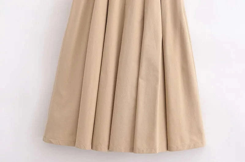 Pleated Midi Dress with Belt – Elegant Summer Sundress-Sleeveless Dress / M / CHINA