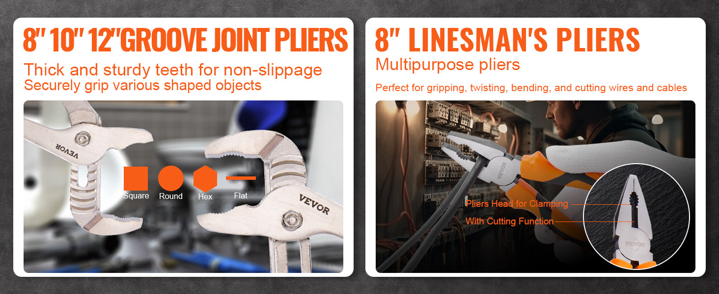 Ensemble de 8 pinces avec clé réglable Kit d'outils en acier robuste