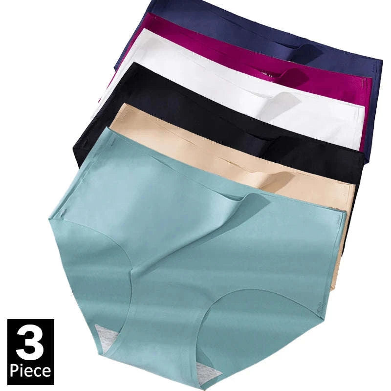 Plus Size Seamless Ice Silk Panties-Ice-3Pcs black / XL / 3pcs