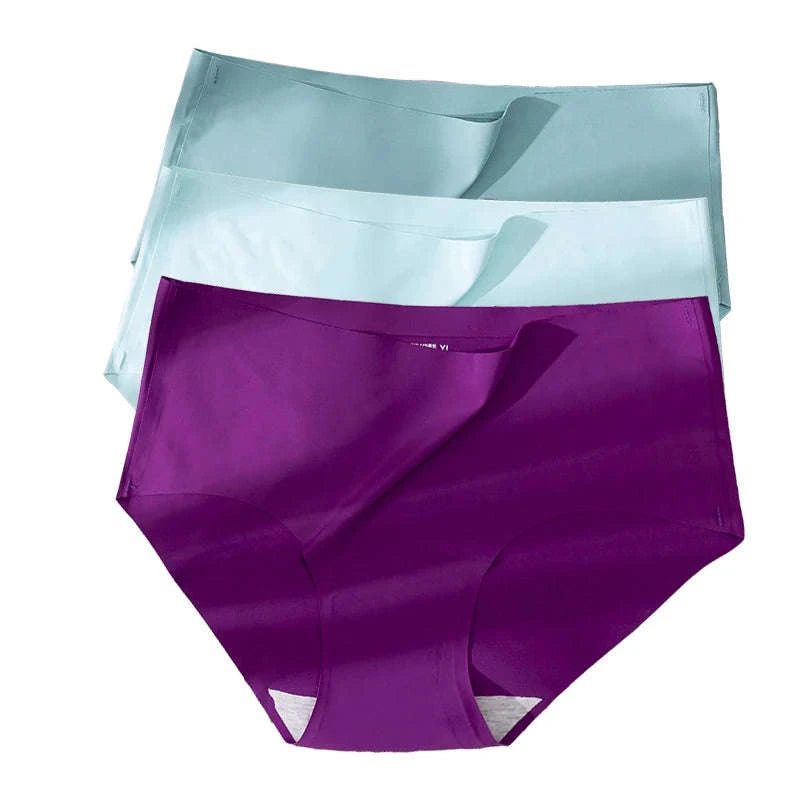 Plus Size Seamless Ice Silk Panties-Ice-3Pcs black / XL / 3pcs