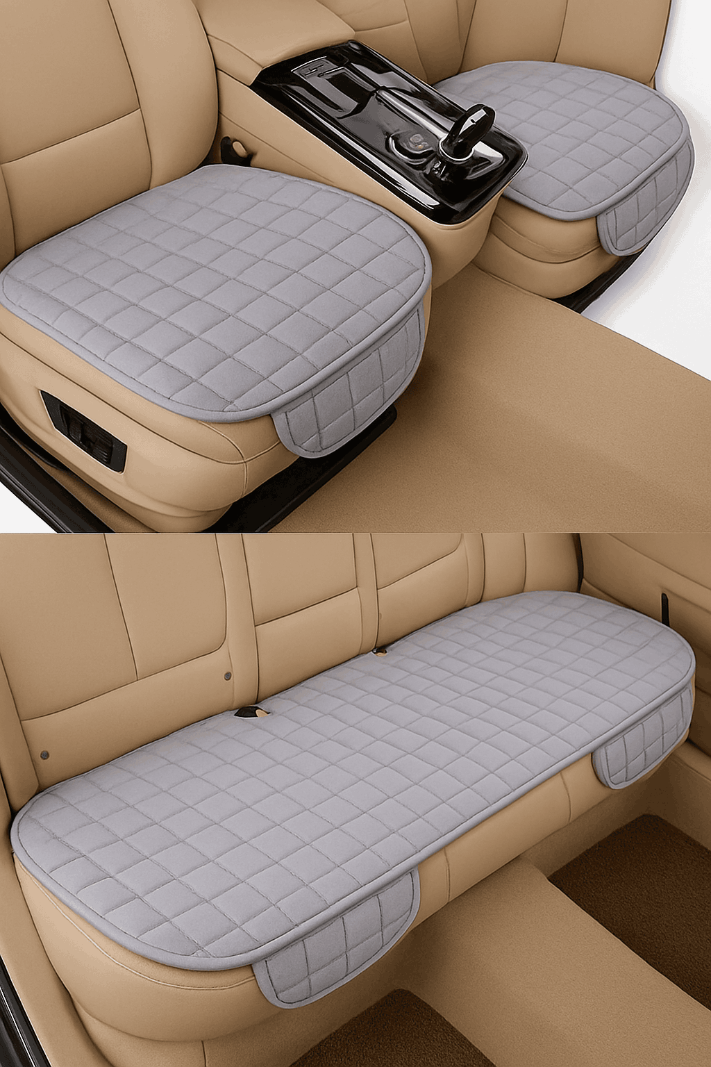 Plush Car Seat Cover Anti-Scratch Universal Seat Protector-Beige Front 1pc