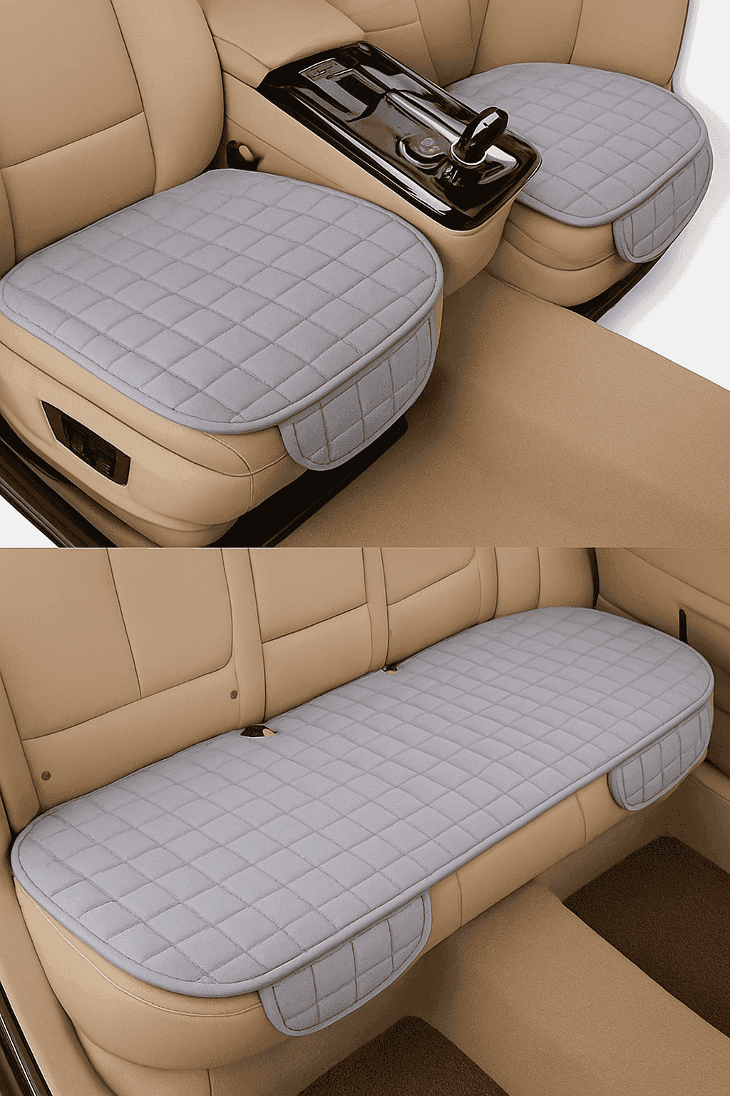 Plush Car Seat Cover Anti-Scratch Universal Seat Protector-Beige Front 1pc