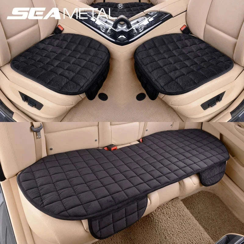 Plush Car Seat Cover Anti-Scratch Universal Seat Protector-Beige Front 1pc