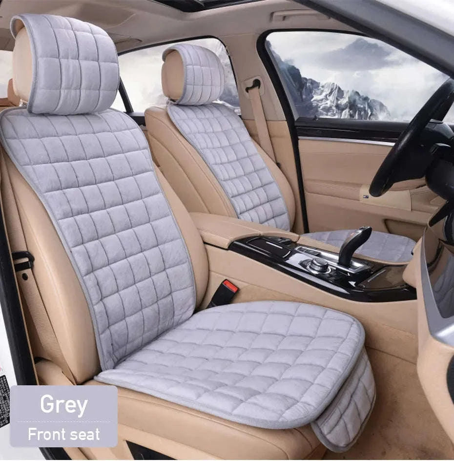 Plush Car Seat Cover with Backrest Pad-Gray Front 1pc
