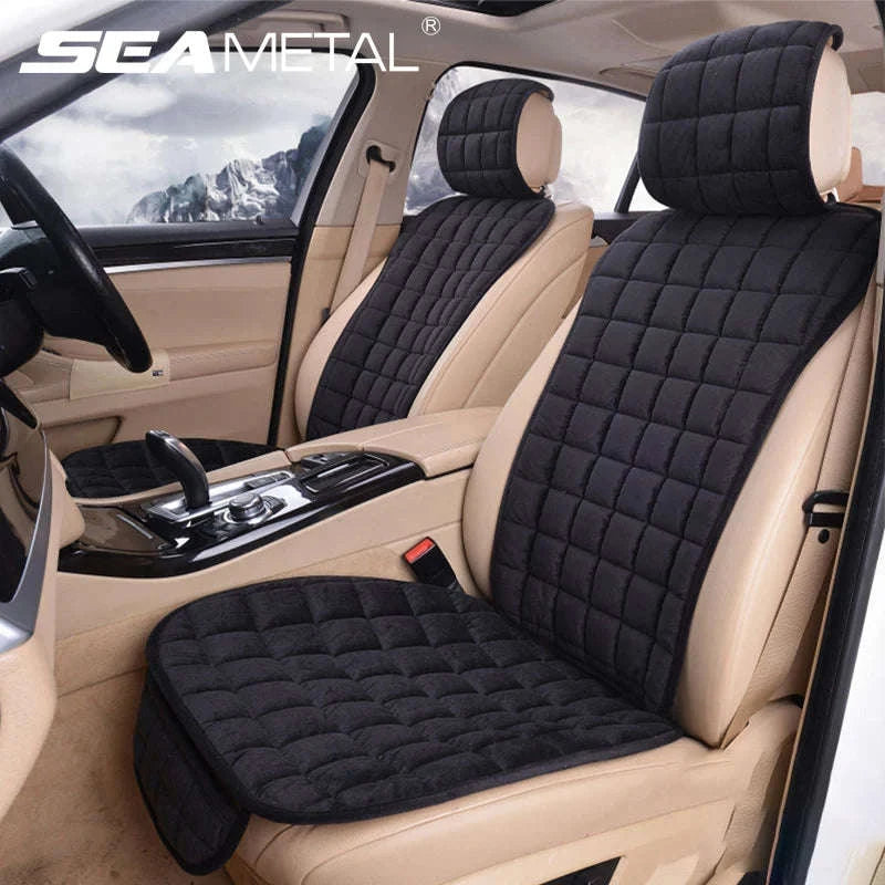 Plush Car Seat Cover with Backrest Pad-Gray Front 1pc