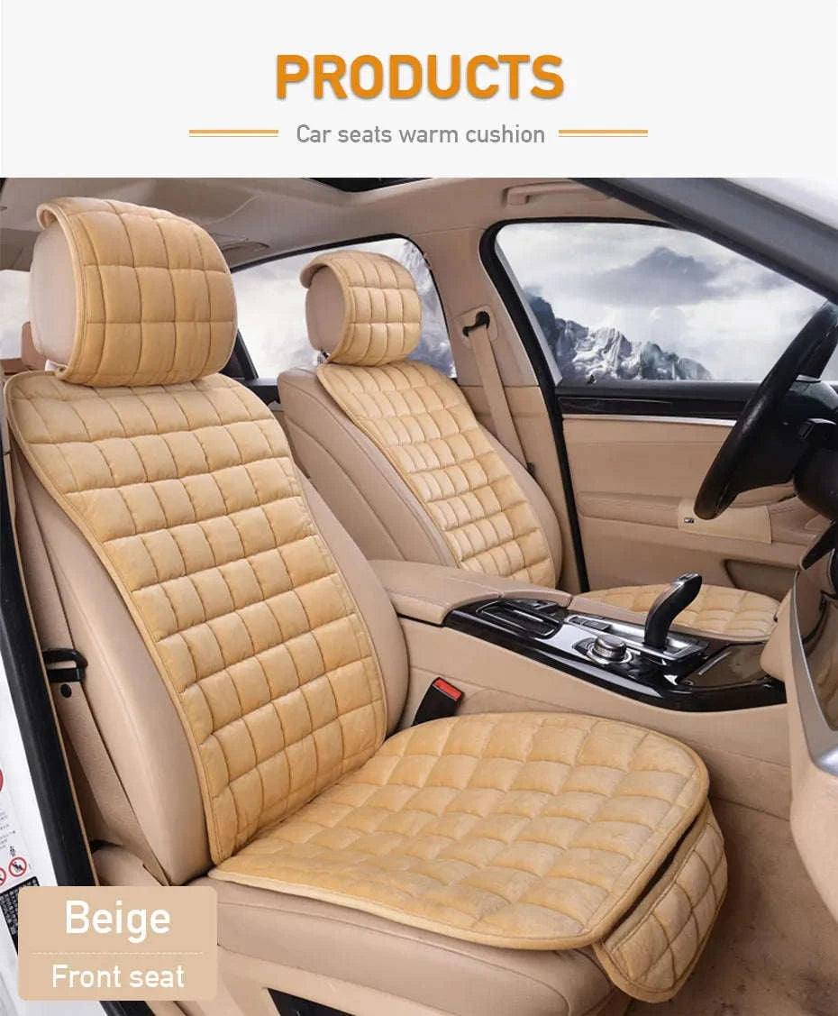 Plush Car Seat Cover with Backrest Pad-Gray Front 1pc
