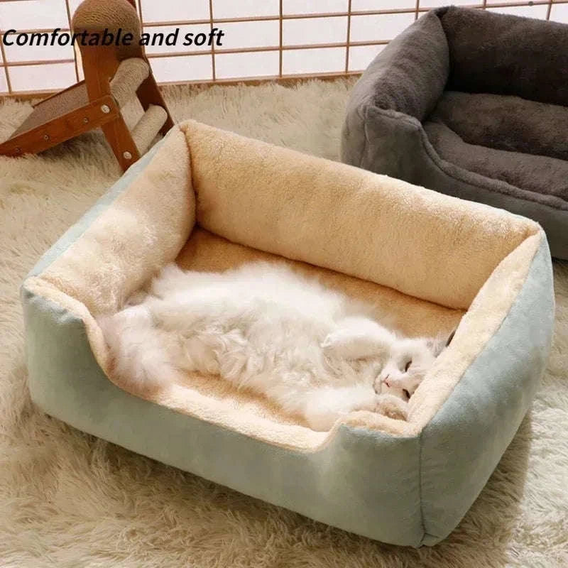 Plush Cat Bed & Mat-Pink / XXL 80x60cm