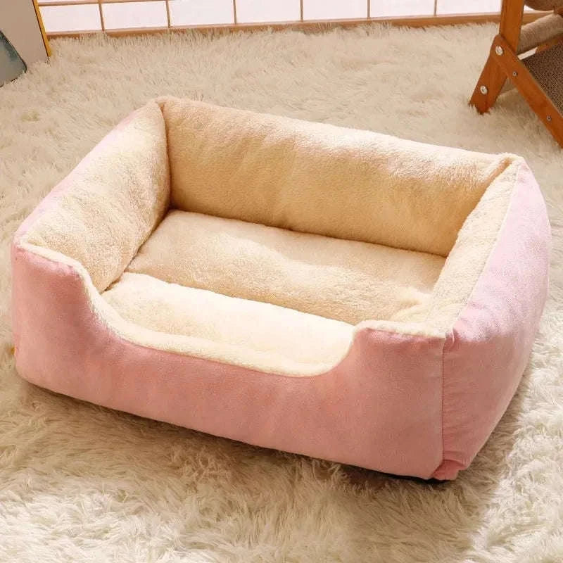 Plush Cat Bed & Mat-Pink / XXL 80x60cm