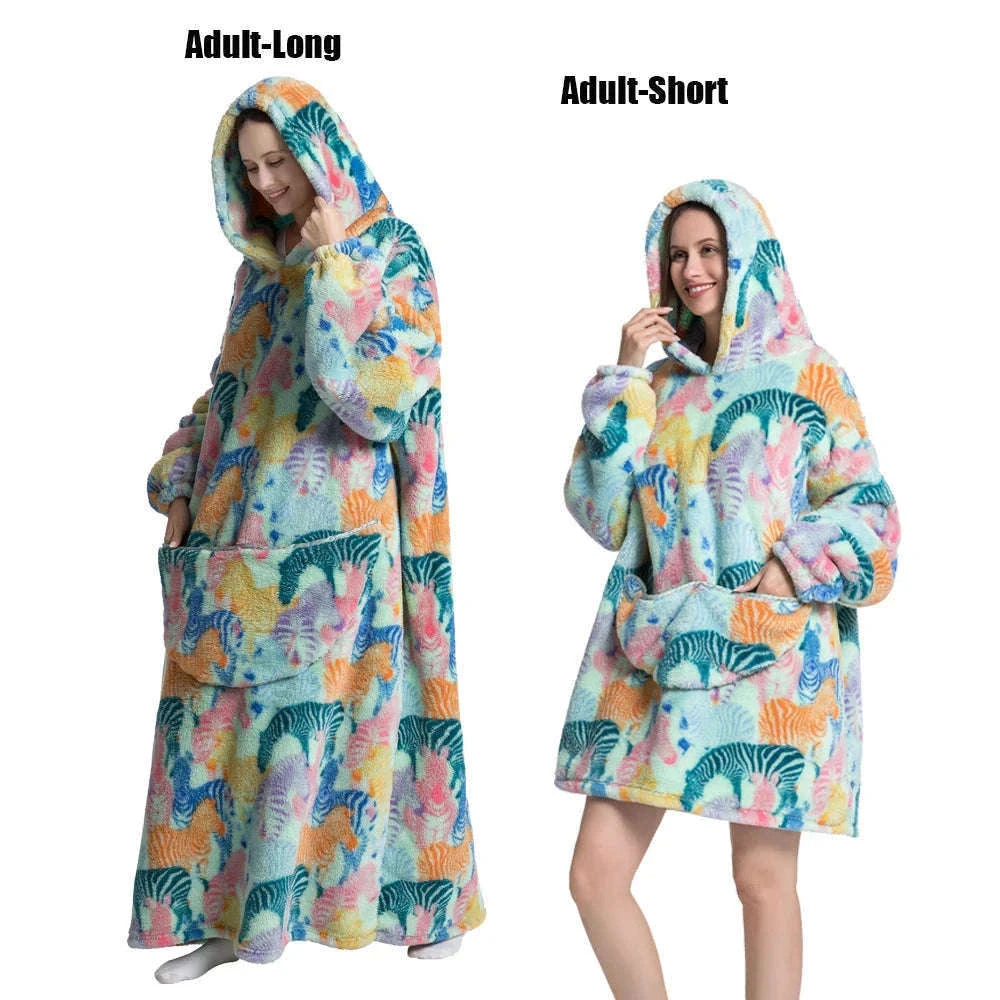 Plush Fleece Blanket Hoodie for Men and Women-FH141 / XL Length 140cm