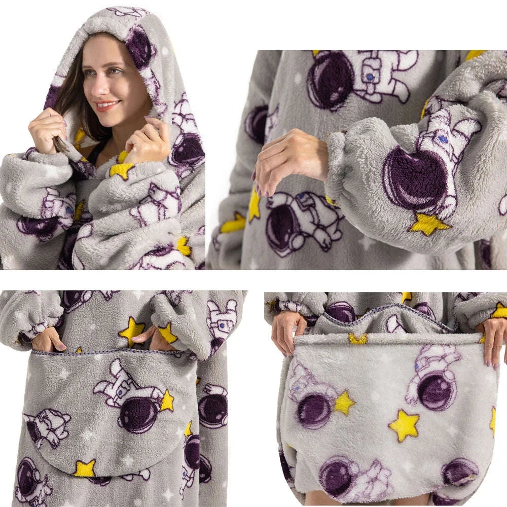 Plush Fleece Blanket Hoodie for Men and Women-FH141 / XL Length 140cm
