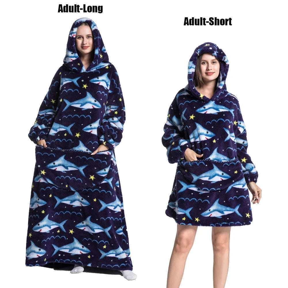 Plush Fleece Blanket Hoodie for Men and Women-FH141 / XL Length 140cm