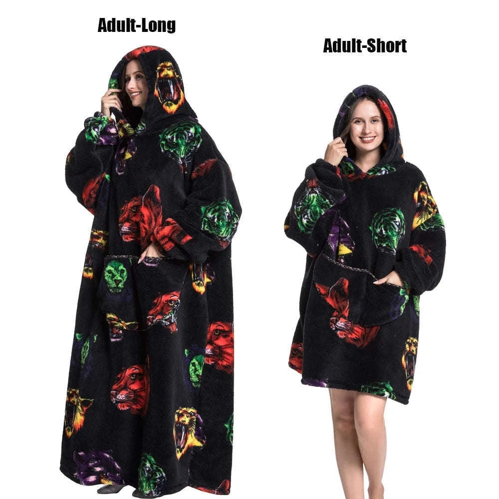 Plush Fleece Blanket Hoodie for Men and Women-FH141 / XL Length 140cm