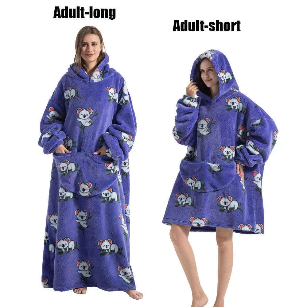 Plush Fleece Blanket Hoodie for Men and Women-FH141 / XL Length 140cm