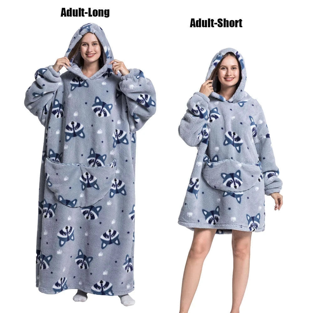 Plush Fleece Blanket Hoodie for Men and Women-FH141 / XL Length 140cm