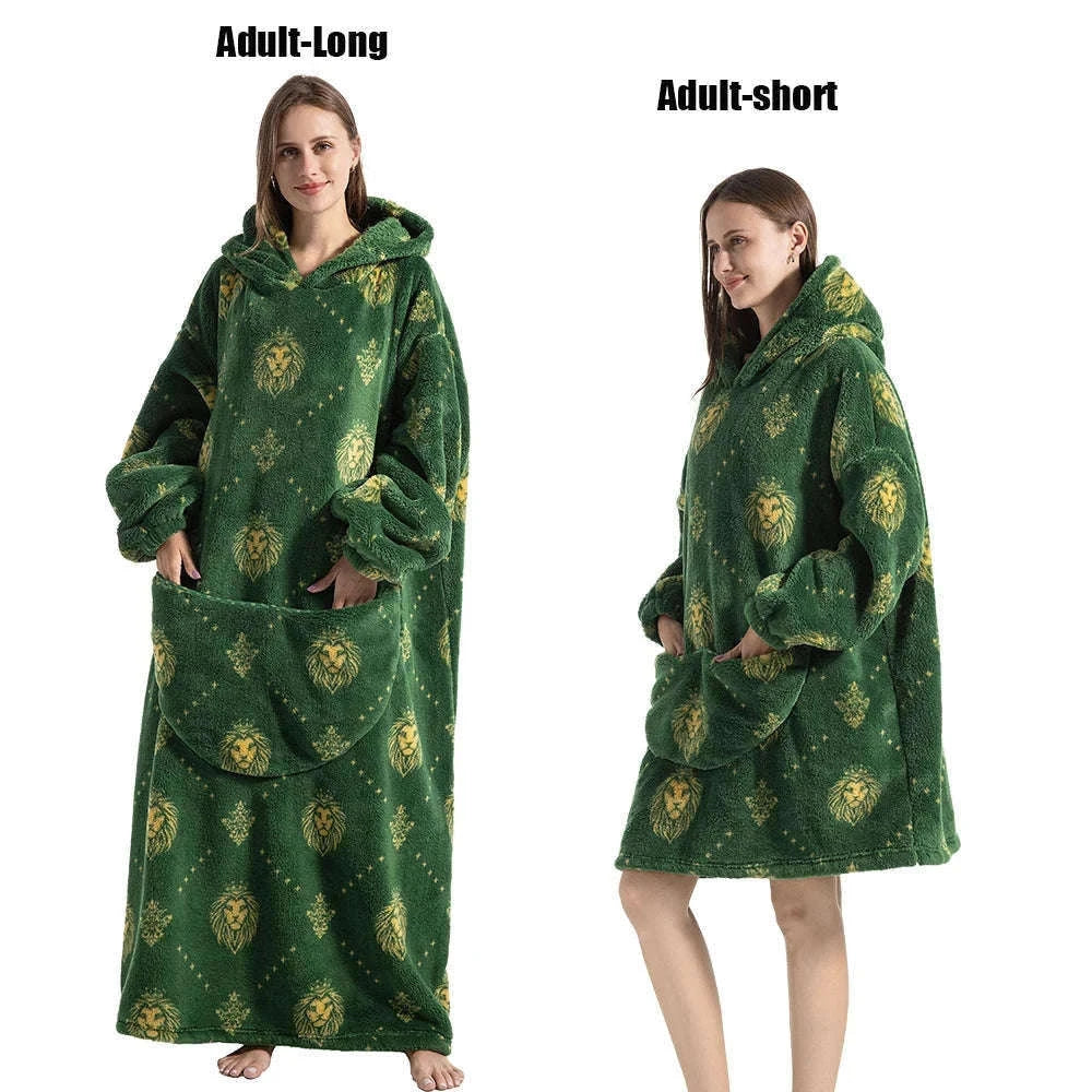 Plush Fleece Blanket Hoodie for Men and Women-FH141 / XL Length 140cm